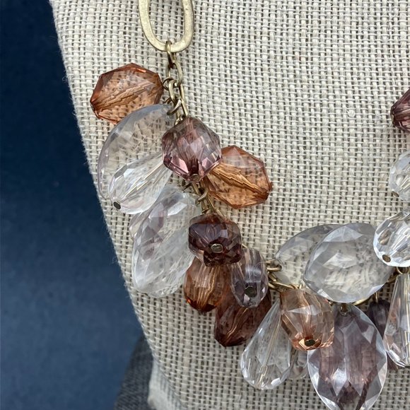 CHunky Statement Necklace Purple Mauve Pink Clear Faceted Gold Chain Barbie Soft - Picture 3 of 9